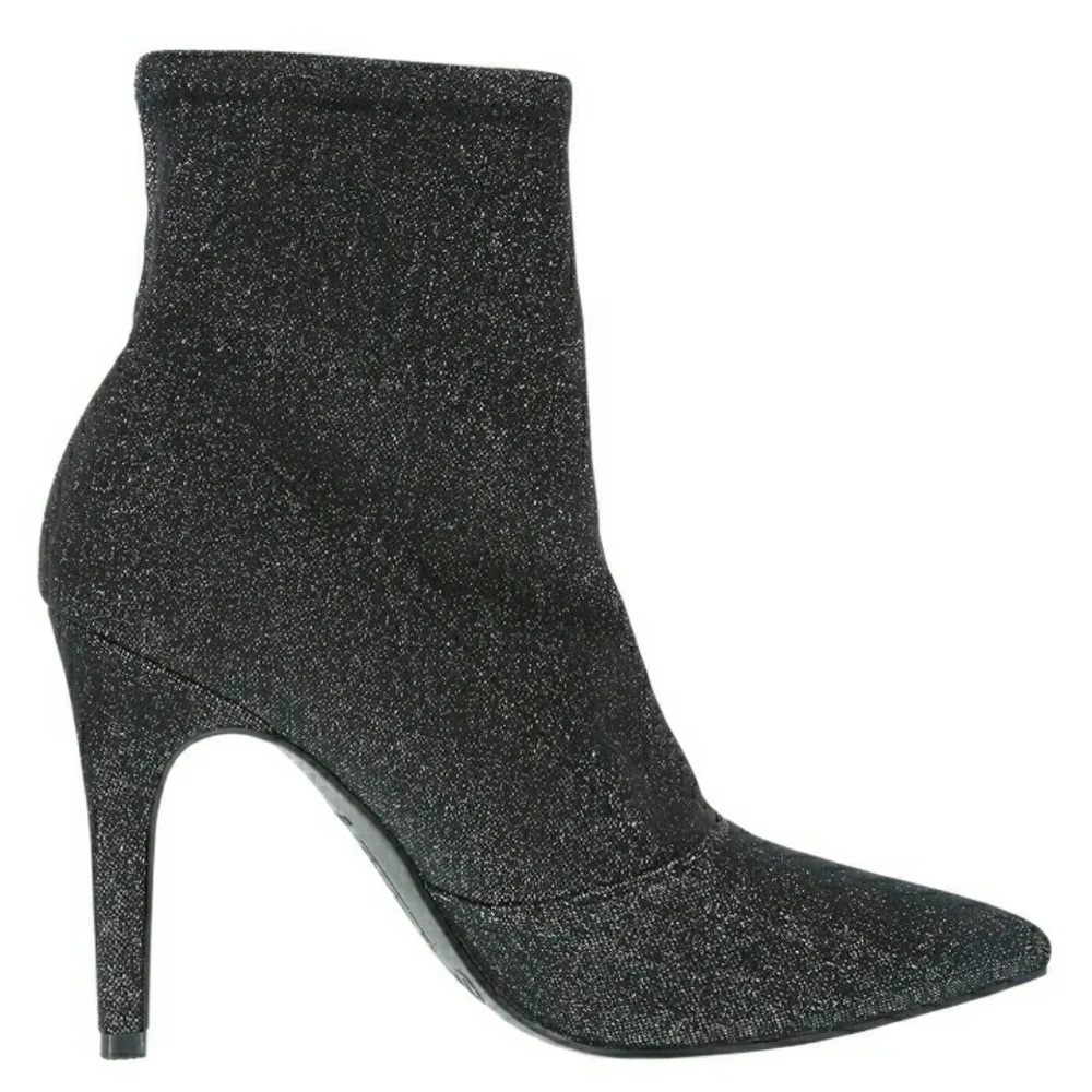 Size 12 Womens Black Glitter Booties Heels Shoes Heeled Boots